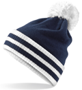 CUSTOM MANUFACTURED DIRECT TO YOU SOFT-TOUCH ACRYLIC 
								POM POM & STRIPE BAND CLUB BEANIES DECORATED WITH YOUR ARTWORK/LOGOS/TAB INC INNER WOVEN LABELS NAVY-WHITE. ANY COLOURWAY.