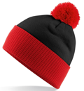 CUSTOM MANUFACTURED DIRECT TO YOU 100% CLASSIC SOFT FEEL ROLL-UP OR LONGLINE BEANIES. CONTRASTING POM POM AND RIBBED CUFF WITH DOUBLE LAYER KNIT, CAN BE MADE IN ANY COLOURWAY
								WITH YOU ARTWORK/DECORATION/TABS. BLACK-RED