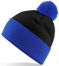 CUSTOM MANUFACTURED DIRECT TO YOU 100% CLASSIC SOFT FEEL ROLL-UP OR LONGLINE BEANIES. CONTRASTING POM POM AND RIBBED CUFF WITH DOUBLE LAYER KNIT, CAN BE MADE IN ANY COLOURWAY
								WITH YOU ARTWORK/DECORATION/TABS. BLACK-ROYAL