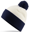 CUSTOM MANUFACTURED DIRECT TO YOU 100% CLASSIC SOFT FEEL ROLL-UP OR LONGLINE BEANIES. CONTRASTING POM POM AND RIBBED CUFF WITH DOUBLE LAYER KNIT, CAN BE MADE IN ANY COLOURWAY
								WITH YOU ARTWORK/DECORATION/TABS. CREAM-NAVY