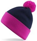 CUSTOM MANUFACTURED DIRECT TO YOU 100% CLASSIC SOFT FEEL ROLL-UP OR LONGLINE BEANIES. CONTRASTING POM POM AND RIBBED CUFF WITH DOUBLE LAYER KNIT, CAN BE MADE IN ANY COLOURWAY
								WITH YOU ARTWORK/DECORATION/TABS. HOT PINK-NAVY