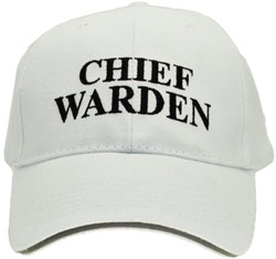 HEAVY BRUSHED COTTON BASEBALL CHIEF WARDEN CAP. WHITE WITH HI VIS SILVER SANDWICH PEAK & REAR VELCRO TAB.