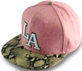 CUSTOM MAKE WOOLMIX FABRIC SNAPBACK FLAT BRIM HAT WITH SNAKESKIN LEATHER BRIM
								HOT PINK & AQUA WITH 3D EMBROIDERY