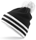 CUSTOM MANUFACTURED DIRECT TO YOU SOFT-TOUCH ACRYLIC 
								POM POM & STRIPE BAND CLUB BEANIES DECORATED WITH YOUR ARTWORK/LOGOS/TAB INC INNER WOVEN LABELS BLACK-WHITE. ANY COLOURWAY. 
