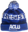 ACLU MINNESOTA RESIST BEANIE FOR WINTER TO STAND OUT AT EVENTS 2018 WHOLESALE POM POM BEANIES CUSTOM MAKE ROLL-UP WITH POM POM OR LONGLINE ACRYLIC BEANIES. YES WE WILL HELP 
								YOU DESIGN AND CHOOSE COLOURS, SIMPLY EMAIL US YOUR LOGO/ARTWORK. COLOUR: NAVY/WHITE with PEPPER & SALT POM POM TYPE