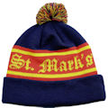 CUSTOM MAKE ROLL-UP OR LONGLINE ACRYLIC BEANIES. YES WE WILL HELP 
								YOU DESIGN AND CHOOSE COLOURS, SIMPLY EMAIL US YOUR LOGO/ARTWORK. THIS ONE WE DESIGNED & MANUFACTURED FOR ST, MARKS COLLEGE IN SOUTH AUSTRALIA. COLOUR: 
								NAVY/RED/YELLOW with PEPPER & SALT POM POM TYPE