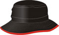 FRONT VIEW OF BUCKET HAT BLACK/RED
