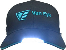 RIGHT FRONT VIEW OF BASEBALL CAP LED LIGHTS ON
