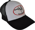 CUSTOM MAKE ACRYLIC TRUCKER HATS WHITE/BLACK WITH EMBROIDERED PATCH