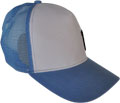 CUSTOM MAKE ACRYLIC TRUCKER HATS WHITE-PASTEL BLUE WITH EMBROIDERY