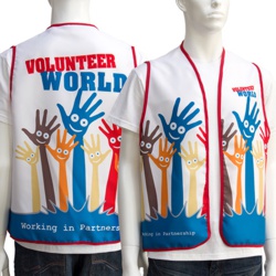 FULL SUBLIMATED VEST with RED trim. Sublimated print. Perfect for personalising your event.